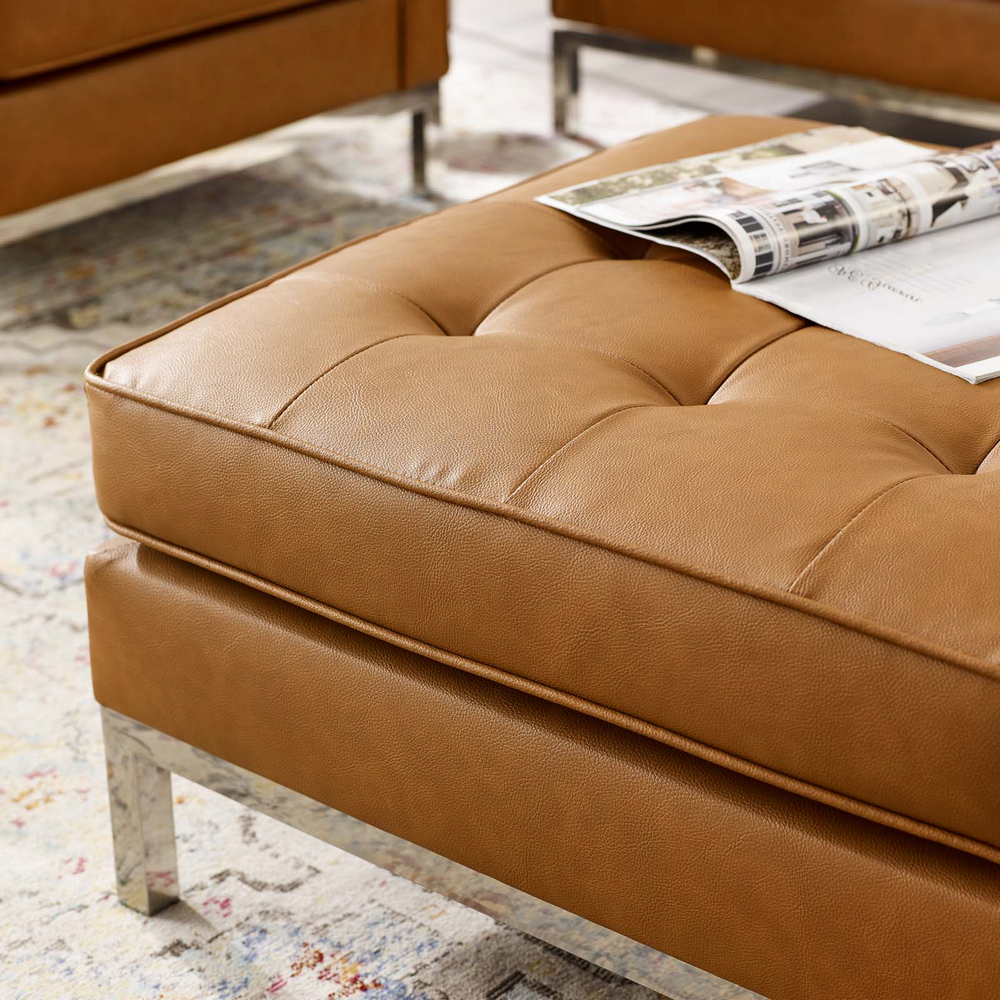 Famous White Leather And Bronze Steel Tufted Square Ottomans throughout Loft Tan Faux Leather Tufted Square Ottomanmodway